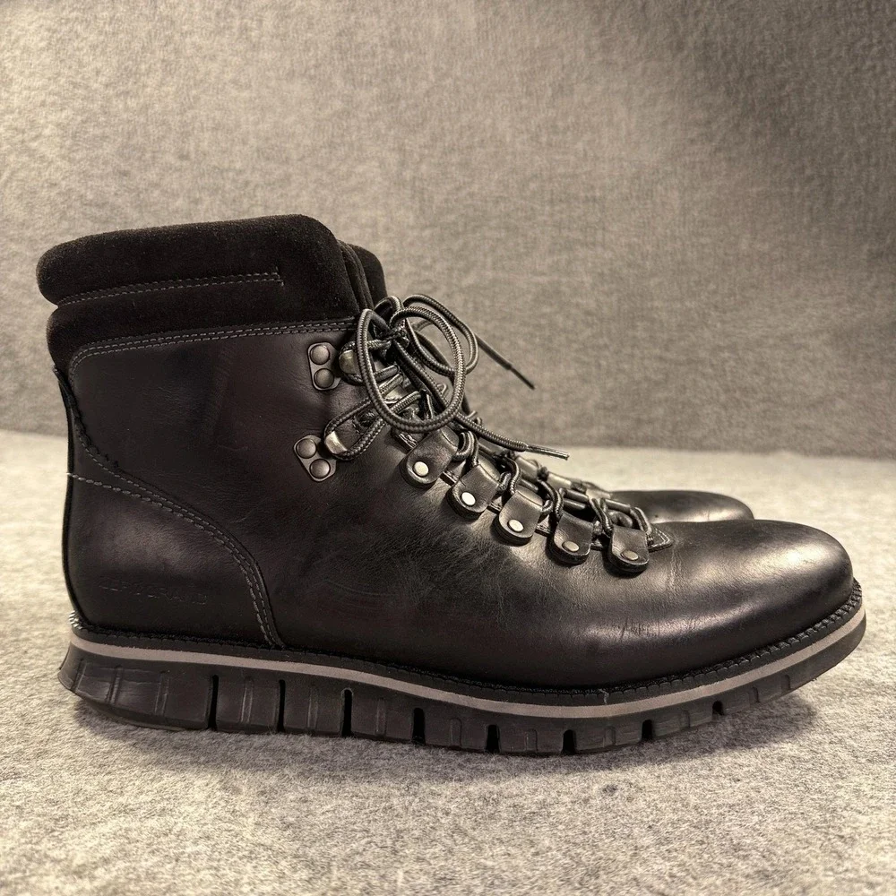 Cole Haan Zerogrand Combat Boots Mens 10W Black Leather Hiking Waterproof Gorp